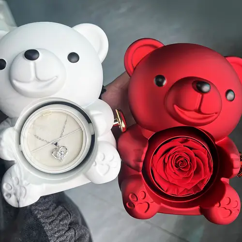 Eternal Rose Teddy Bear Jewelry Box with Custom Name Necklace Valentine Wedding Special Present for Girlfriend Anniversary gift - Image 2