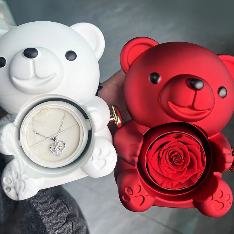 Eternal Rose Teddy Bear Jewelry Box with Custom Name Necklace Valentine Wedding Special Present for Girlfriend Anniversary gift - Image 2