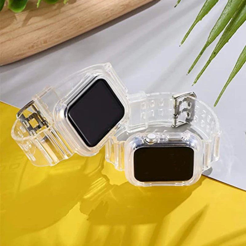 รูปสินค้า สายใส+เคสสำหรับแอปเปิ้ลวอทช์ 11 10 9 8 7 6 5 SE 4 38 มม. 42 มม. 46 มม. สายซิลิโคนสำหรับไอวอทช์ 40 มม. 44 มม. 41 มม. 45 มม. อัลตร้า 49 มม.