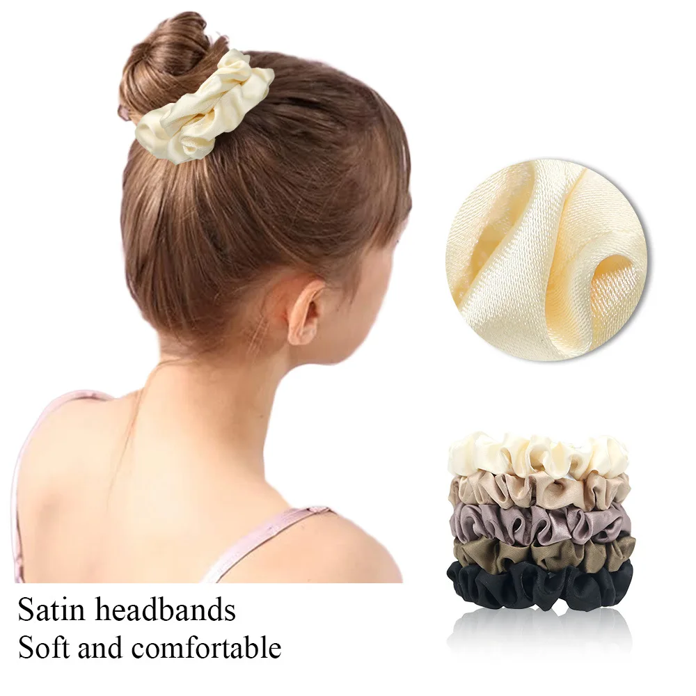 Satin Scrunchie Set, 5 Pcs Neutral Tone Hair Ties, Soft Smooth Hair Accessories, Stylish Daily Hair Decor, Trendy Women's Hair