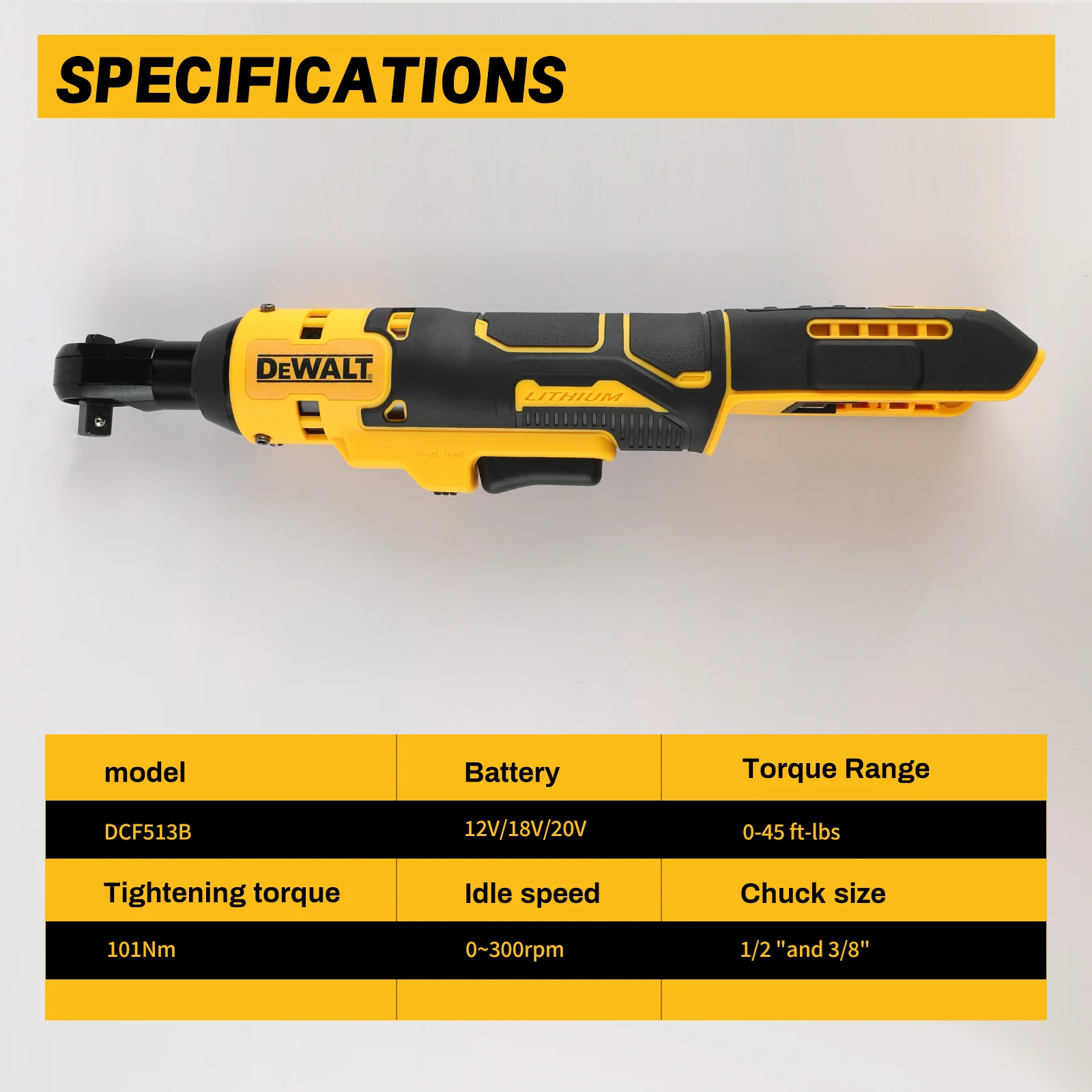 DEWALT DCF512 1/2인치 래칫 직각 무선 렌치 가변 속도 브러시리스 파워 렌치 LED 조명 배터리 전동 공구