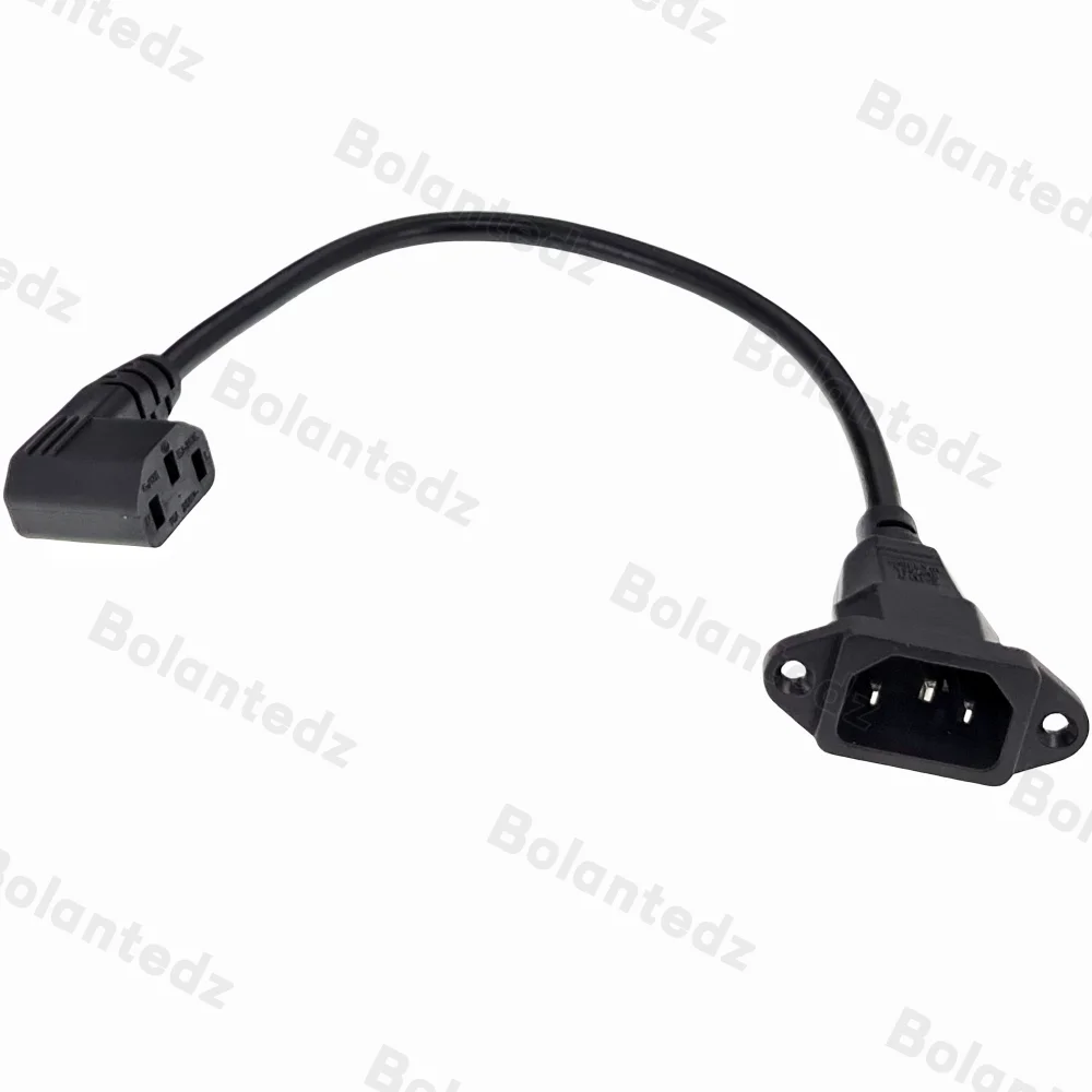 IEC320 C14 C13 연장 코드, 나사 구멍 포함, C14 각도 30cm, 60cm 길이, H05VV-F 3G 0.75mm