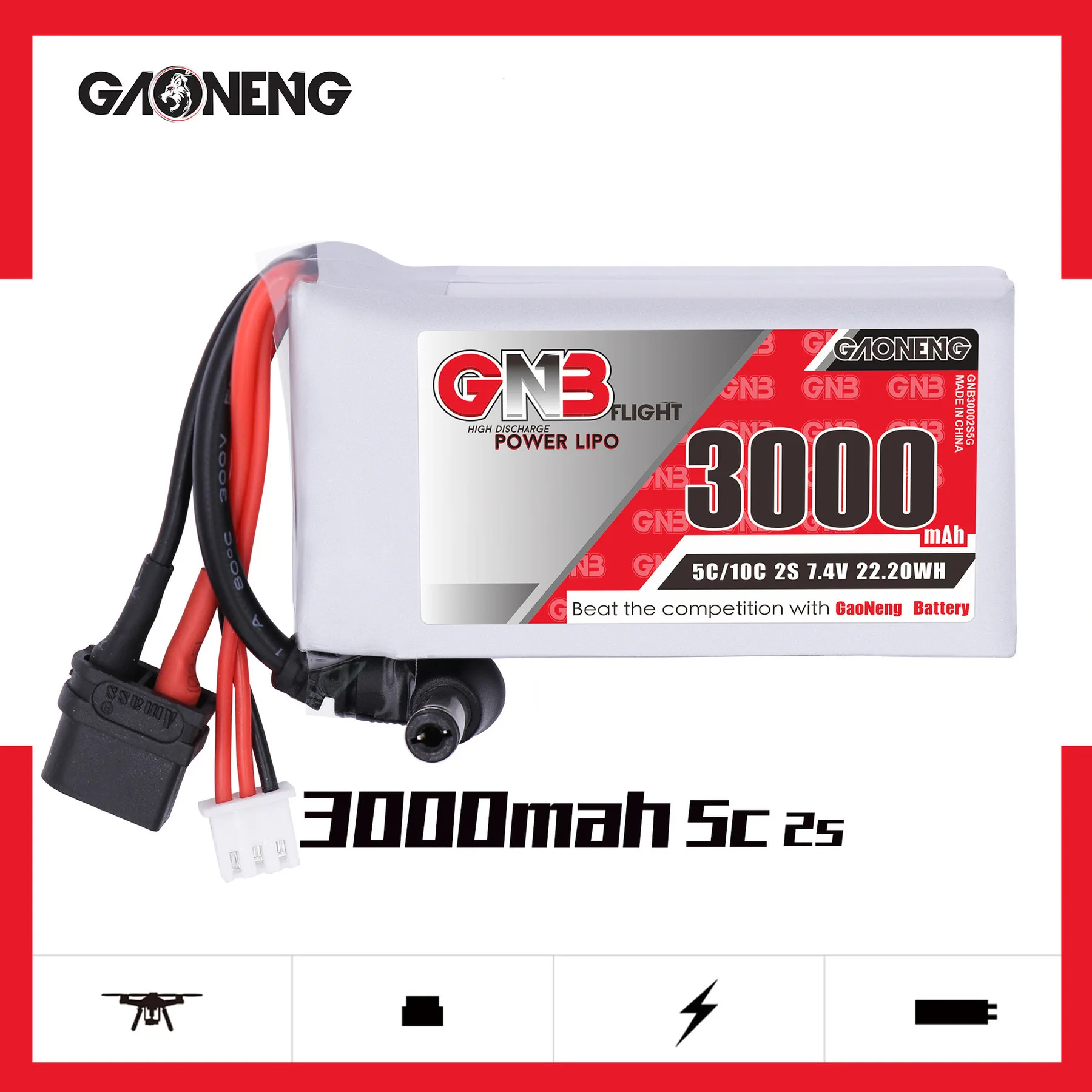 【GNB】バッテリー×5個（正規品） 1/2/3/4/5個gnb 2s 7.4vリポバッテリー3000mah 5C/fatsharkため
