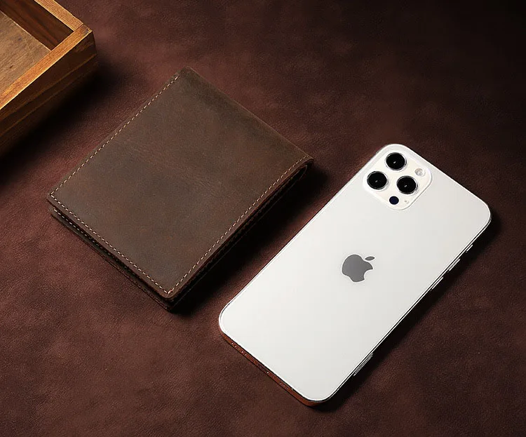 Kostenlose benutzerdefinierte First Letter Retro Crazy Horse Leder-Geldbörse, ultradünne Leder-Münz-Geldbörse, modisches kurzes Geld-Set für Herren, 2025 – Detail 6