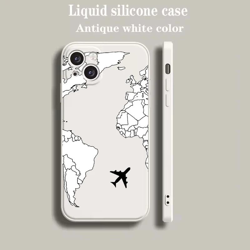 Beige Cartoon World Map Scenery Direction Phone Case