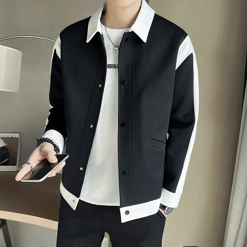 2023 Autumn New Color-blocking Design Jacket Men Fashion Casual Lapel Coat Streetwear Outwear Jaqueta Masculina Men Clothing