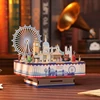 DIY Wooden London Street View Music Box Model Building Kits 3D Puzzle With Lights Toys for Children Birthday Gifts Home Decor 2