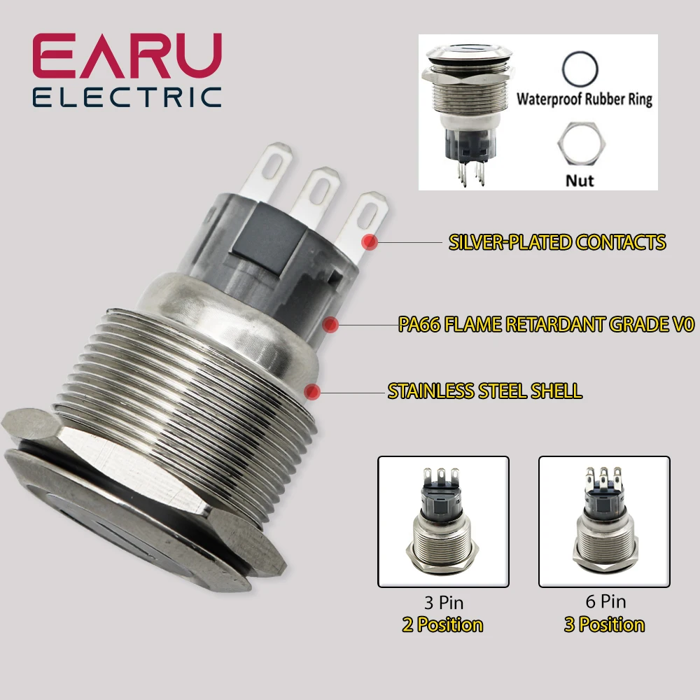 19MM 22MM  Latching Self-locking Fixation  Metal Waterproof  2Position 3Position