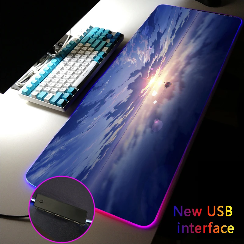 

Anime Scenery RGB Mouse Pad XXL Multiple Interfaces Typec Interface Gaming Accessories MousePad Clouds USB Dock Large Desk Mats