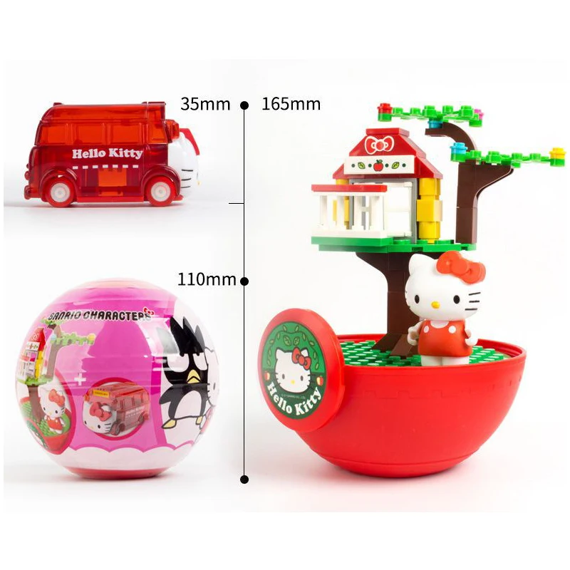 Genuine Sanrio Hello Kitty Toy Pudding Dog Cool Penguin Four Seasons House Scene Rebound Car Child puzzle block Big Twist Egg