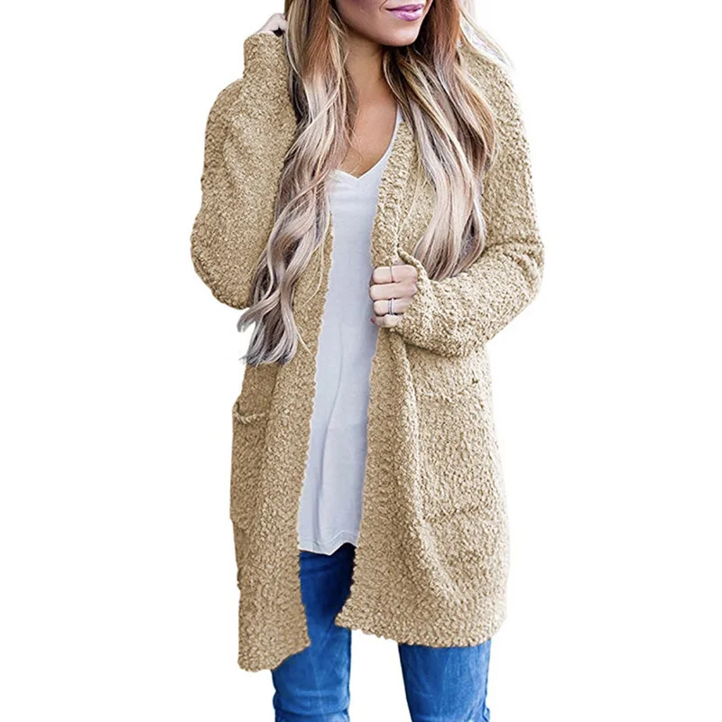 

Knitted solid color wool double pocket casual and fashionable cardigan sweater