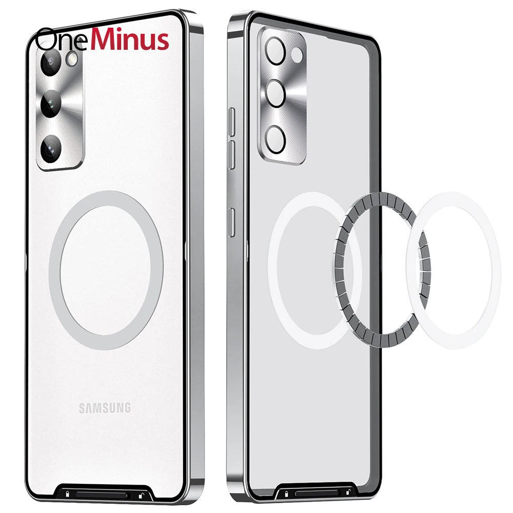 Metal Shell For Galaxy S21 FE Case S20 S22 Ultra Plus Note 20 Aluminum Alloy Frame Translucent Frosted Magnetic Core Back Cover