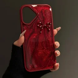 Luxury Shiny Polka Dot Bowknot Phone Case - Fashion Shockproof Protective Cover - iPhone 12 Pro (Red)