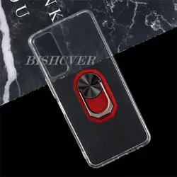 TCL 30+ 5G Phone Case with Back Ring Holder - Soft TPU Silicone Cover for TCL 30 5G (Transparent C Red)