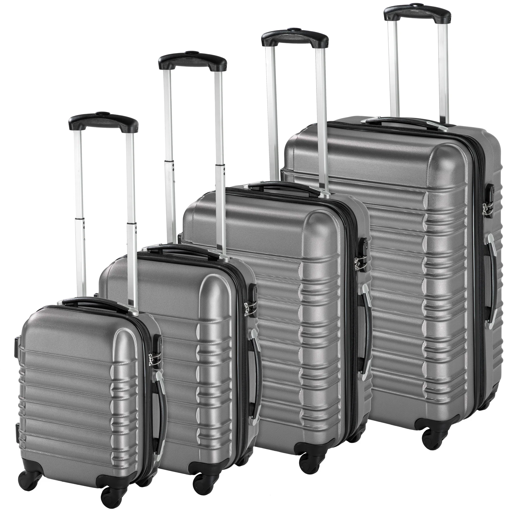 Tectake Conjunto de 4 maletas de ABS gris – maletas de viaje ultraligeras, pack de maletas trolley con asas laterales, set de maletas elegantes con ruedas, equipaje con asas telescópicas, equipaje para viajar con
