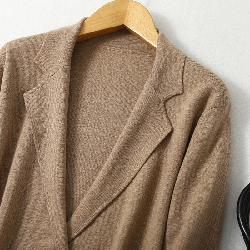 Women Blazer Cashmere Silk Blends Solid Colors Camel Long Sleeve Buttons Down Fashion Jacket Coat  Winter Warm XL XXL LY051 3