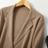 Women Blazer Cashmere Silk Blends Solid Colors Camel Long Sleeve Buttons Down Fashion Jacket Coat  Winter Warm XL XXL LY051 3