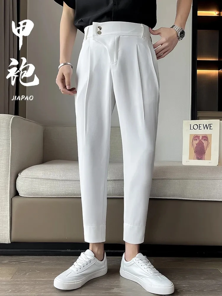 Elegant Casual Blazer Pants Men Korean Fashion Slim Formal Trousers Male Black Dress Pants Classic Suit White Harem suit pants men pants