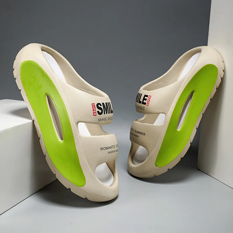 Vīriešu čības ar neslīdošām, neslīdošām vasaras čībām, ērtas ar biezu zoli, mīkstas putas, ārējais apģērbs_voghion.com