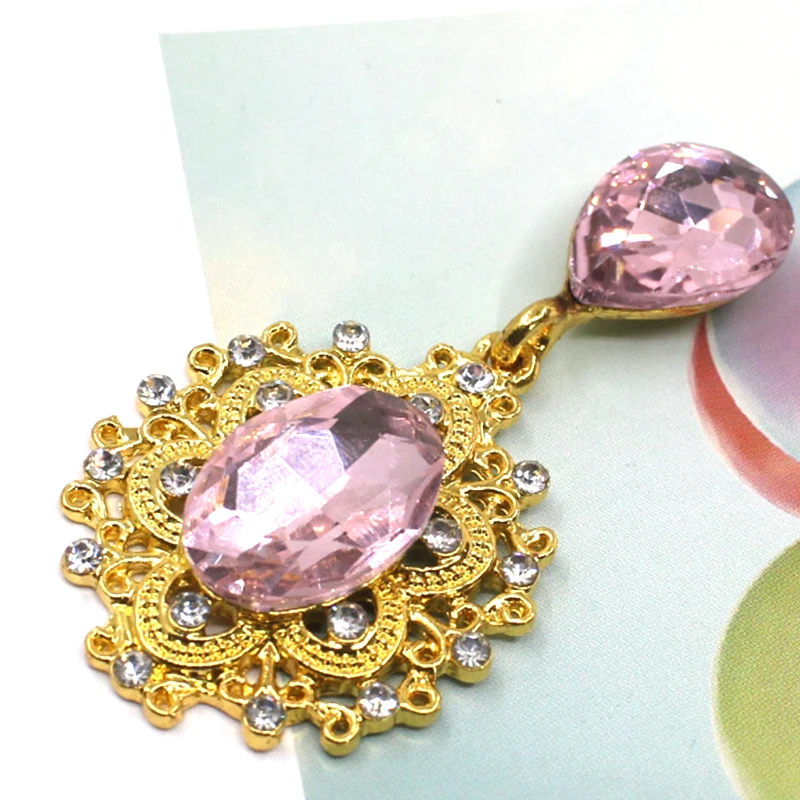 

Imitation Gold 50 Pcs 30*57MM Alloy Rhinestone Drop Shape Glass Brooch Pendant DIY Needlework Sewing Snap Button Clothes