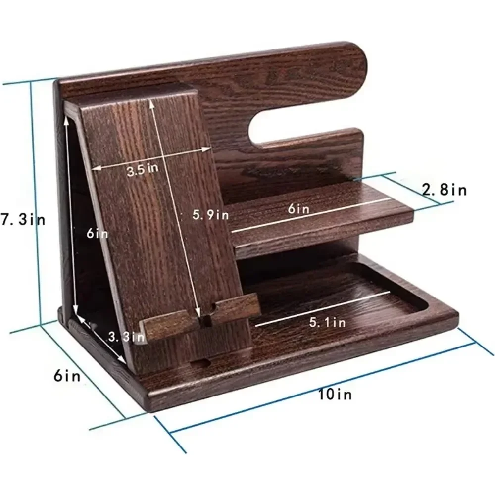 Phone Holder Detachable Solid Wood Office Keychain Wallet Watch Deposit Stand Desktop Charge Phone Multifunctional Storage Rack 6