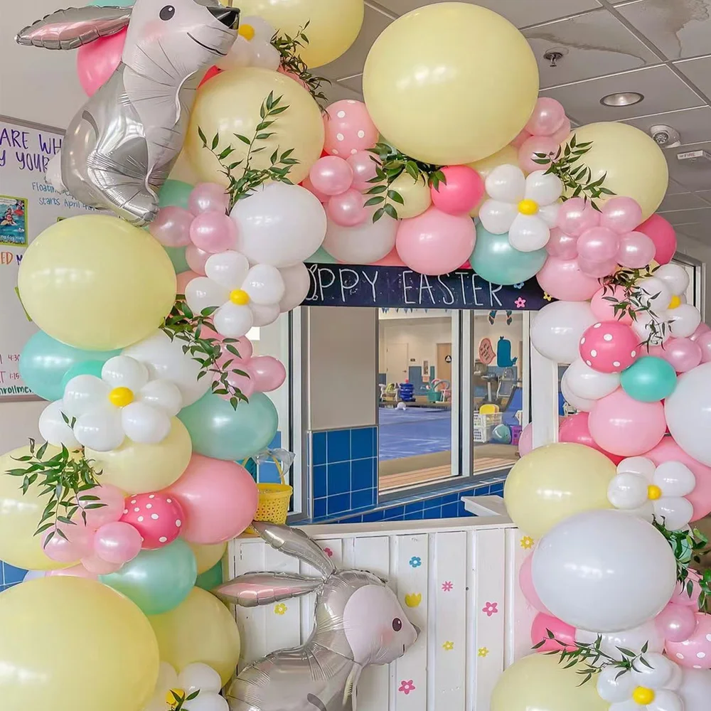 117 Pz/Set Easter Bunny Foil Balloon Garland Arch Kit Macaron Pink Yellow Ball Jungle Birthday Wedding Baby Shower Party Decoras