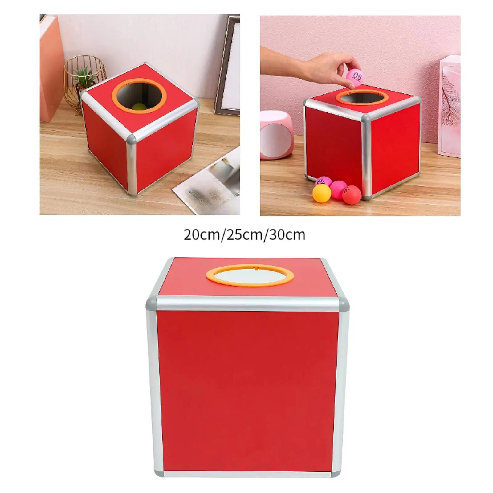 Ballot Box Lottery Lucky Box Aluminum Alloy Easy Assembly Red Square Fundraising Cubic Storage Container Raffle Ball Game Box