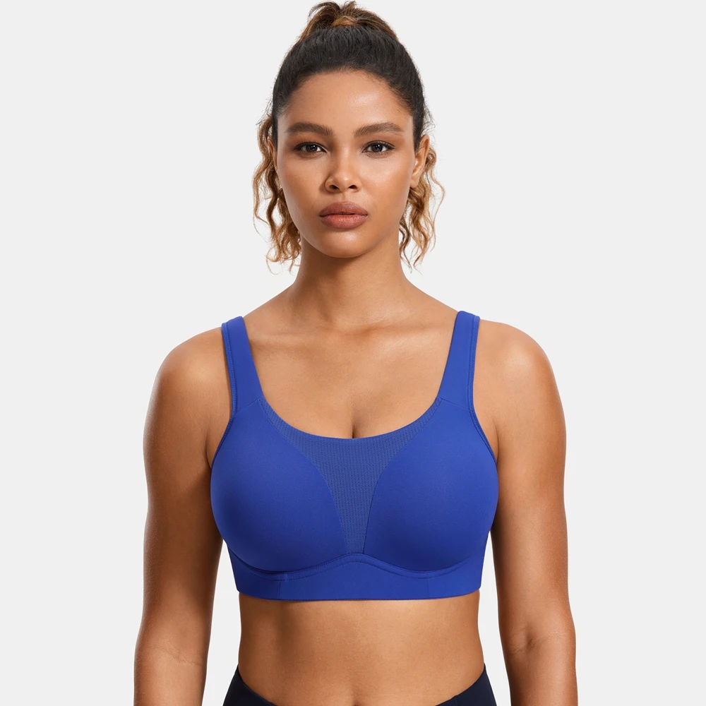SYROKAN Women's Sports Bra High Impact Padded Wireless Supportive Plus Size Solid Shockproof  Workout Fitness Bras Tops Casual
