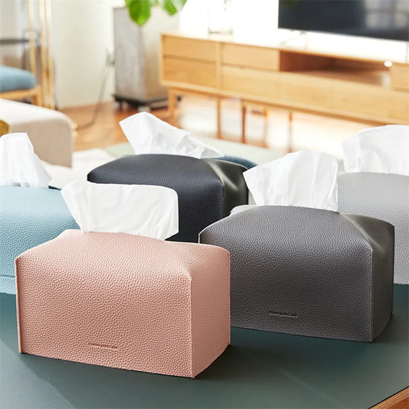 Tissue Box Cover, Refined Modern PU Leather Square Holder，Decorative Holder/Organizer For Bathroom Vanity Countertop