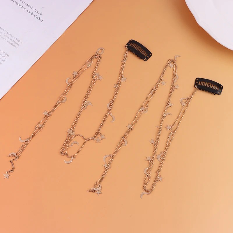 Enchanting Moon and Star Braided Hair Chain - Elegant Shiny Hair Accessory