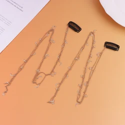 Enchanting Moon and Star Braided Hair Chain - Elegant Shiny Hair Accessory (2pcs gold)