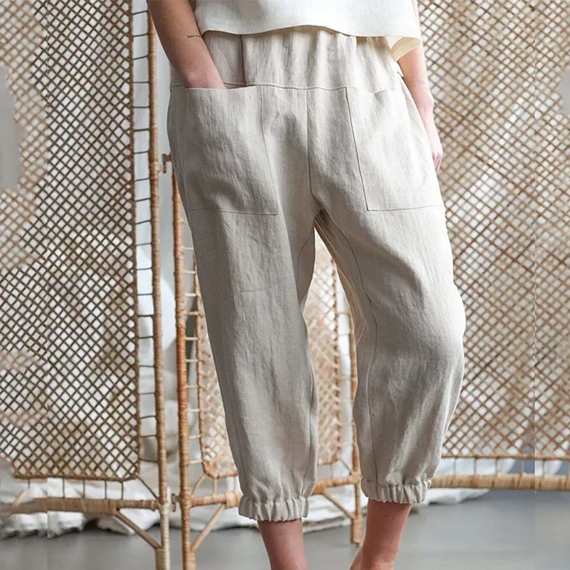 2024 New Summer Women's Casual Pants Solid Color Pocket Elastic Waist Straight Pants Outdoor Exercise Jogging Pants Street Wear