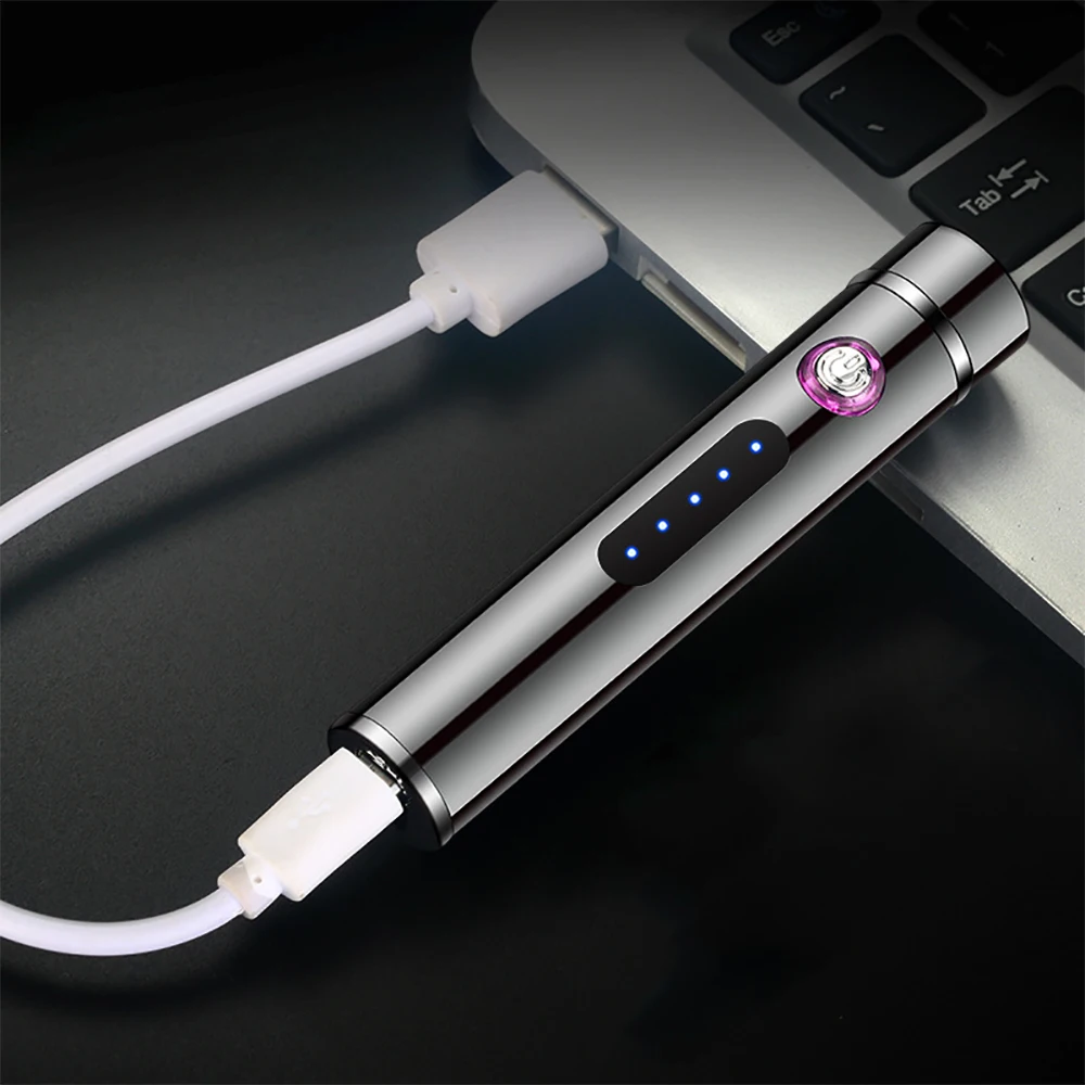 Ultra-thin Slender Lightning Electric Lighters Smoking Windproof Dual Arc Plasma Rechargeable USB Touch Lighter Smoke Accesoires