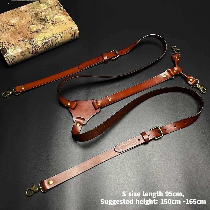 2*125cm Vintage Genuine Leather Man Suspenders 4-Hook Y-Back Adjustable Suspenders GUCUANNVIC Suspenders Pants Women Braces