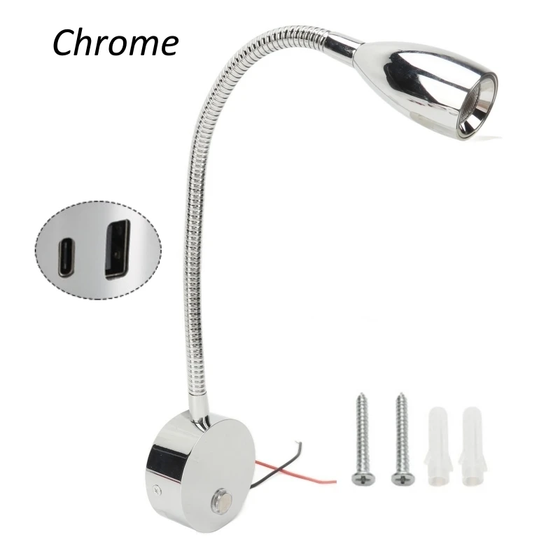 Tokili Camper Light 12V Cavaran Indoor LED Touch Dimmer Switch with 2 USB Chargers 24V Flexible Gooseneck RV Boat Reading Lamps