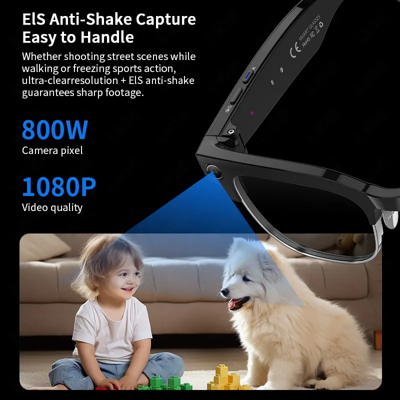 LIGE New AI 800W Camera Smart Glasses 1080P Video Record Bluetooth Call Sunglasses Voice Control Translation Color-change Lenses