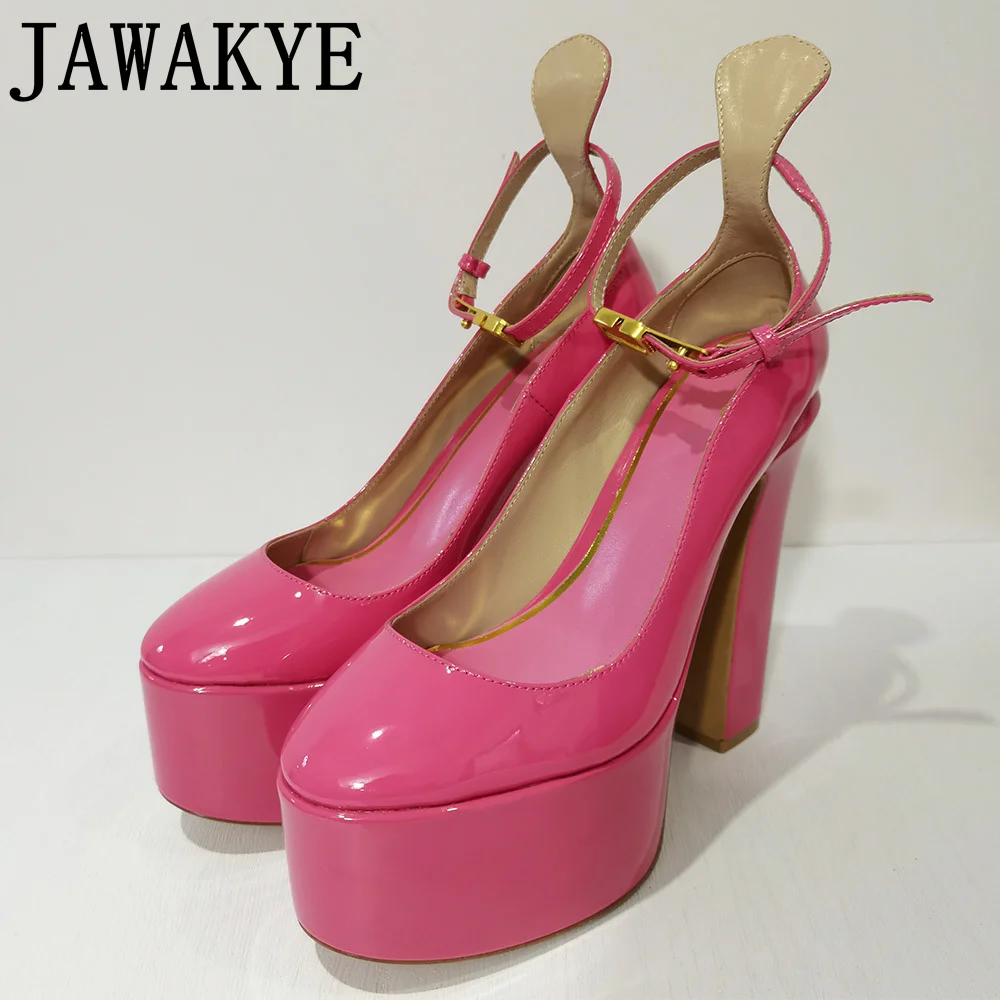 

Paten Leather Platform High Heel Shoes For Women Buckle Strap Super High Heels Sexy Nightclub Designer Shoes Summer 2022 Pumps