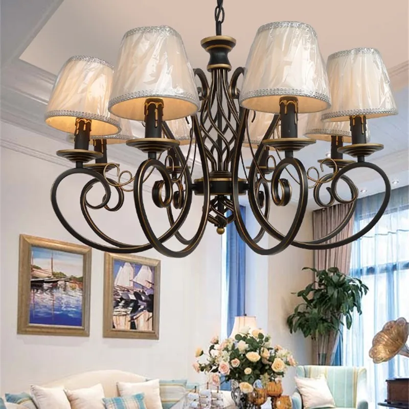 European chandelier Fashion Vintage candle chandelier 6/8 Lighting Fixtures Iron Home Lighting E14 black chandelier lighting