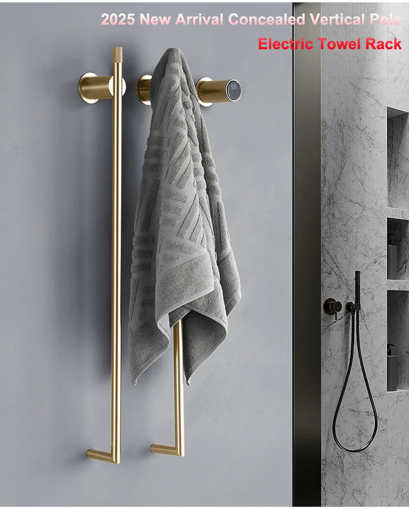 2025 ใหม่ปกปิดแนวตั้งชั้นวางผ้าขนหนูไฟฟ้าการออกแบบที่เรียบง่ายฝังเครื่องทําความร้อนแห้งอุ่นสนับสนุน Tuya Wifi ควบคุม 1