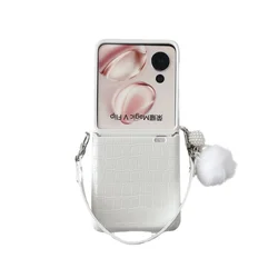 Luxury Faux Leather Folding Shockproof Protection Case with Lanyard for Magic V Flip (WHITE)