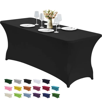 Couverture de Table en Spandex extensible de 4 6 8 pieds, pour Tables rectangulaires, nappes lavables et résistantes aux rides, protection de Table Durable JT442 1