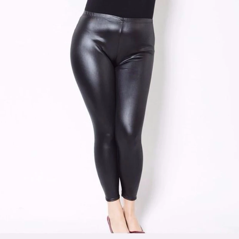 

PU Leather Fleeced Leggings Woman Casual Black Women Leggings Fleece High Waist Stretch Pants 2021 Solid Slim Warm Buttom Pants