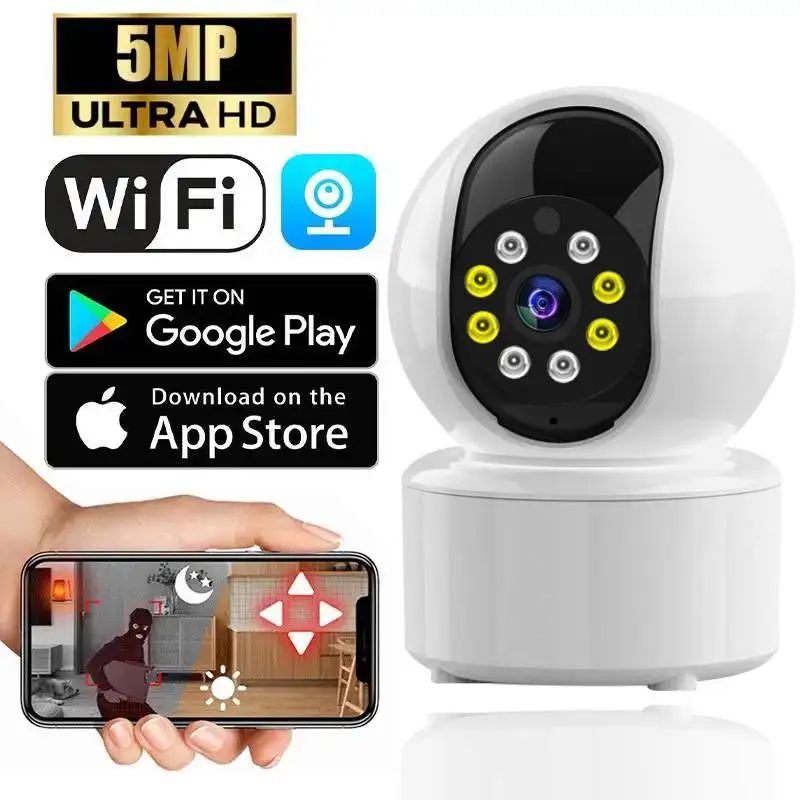 

5-мегапиксельная Wi-Fi камера видеонаблюдения для помещений, ии камера слежения за человеком, радионяня, автоматическая полноцветная камера ночного видения, PTZ HD камеры