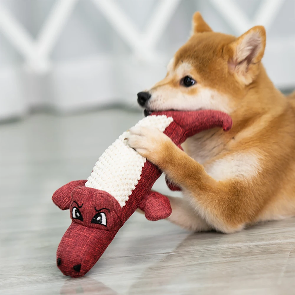 

1pcs Pet Chew Toys Interactive Cartoon Animal Plush Alligator Shape Dog Sound Toy Gnawing Grinding Teeth Training Supplies