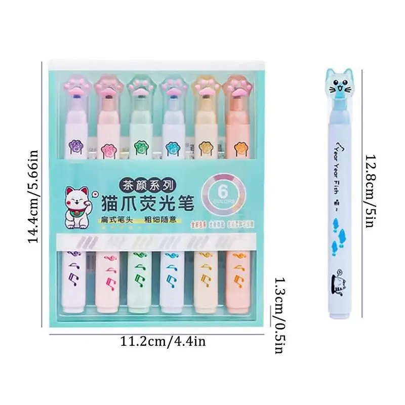 귀여운 컬러 휴대용 고양이 발 하이라이터 펜, 빠른 건조 하이라이터, 부드러운 쓰기, 다기능 펜 하이라이터