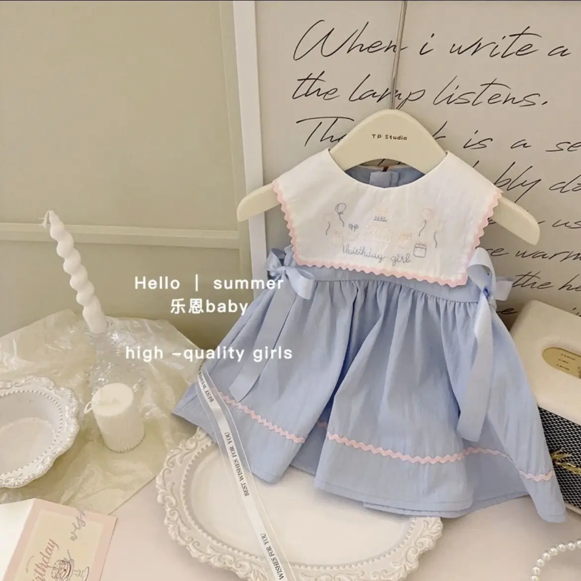 Baby Girls Summer Dress Fashion Bow Kids Embroidery Collar Sleeveless Birthday Princess Dresses Children Clothes Vestidos Girls Dress Princess Costume Kids Clothes