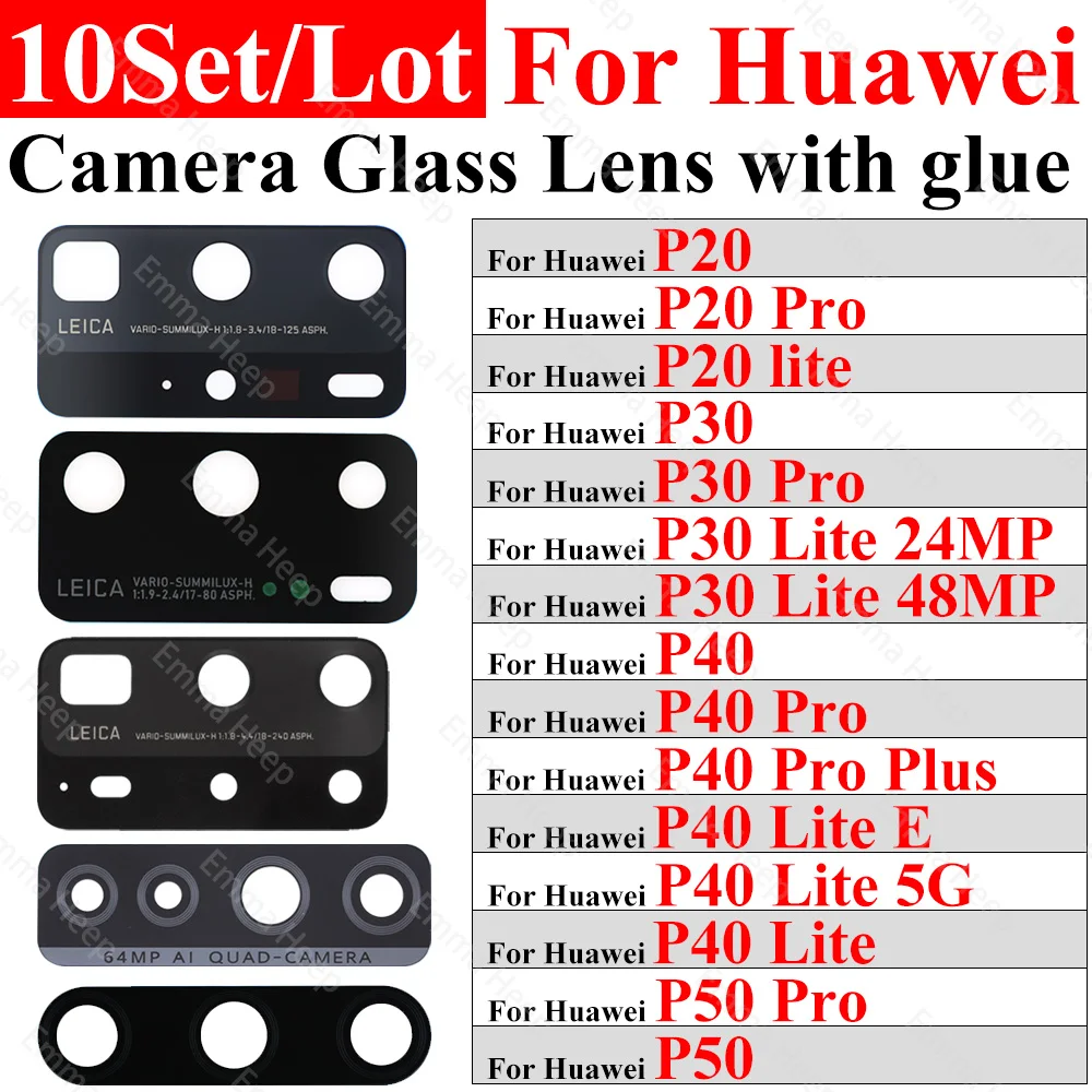 Camera Glass Lens 10pcs for Huawei P30 P40 P50 P20 Pro Lite E P40Lite