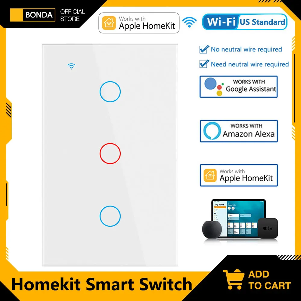 Smart Touch Sensor Light Switch Siri Voice Control Wifi Apple Homekit Não Neutro Eua Brasil Padrão Parede Casa 2023