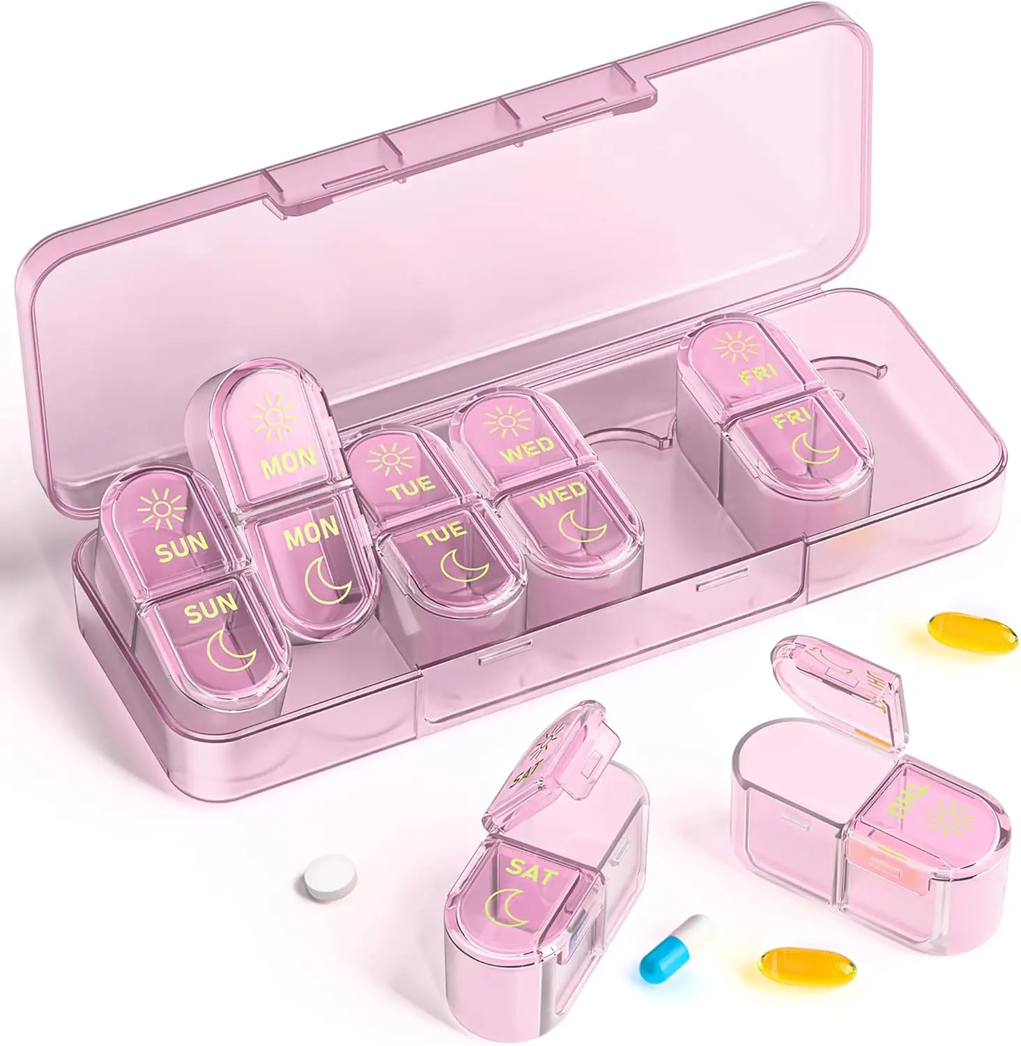 Weekly AM/PM Pill Organizer - Compact Travel Medicine Case