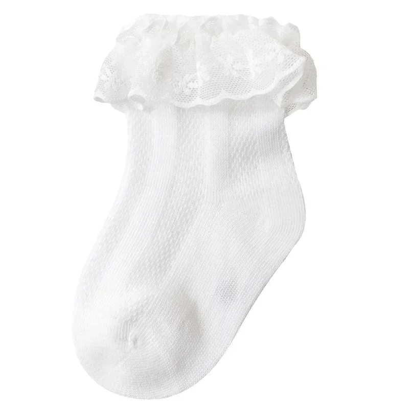 Korean Baby Ruffle Socks Solid Color Cotton Breathable Mesh Socks for Baby Girls Newborn Infant Toddler Kids Socks 0-8years Old